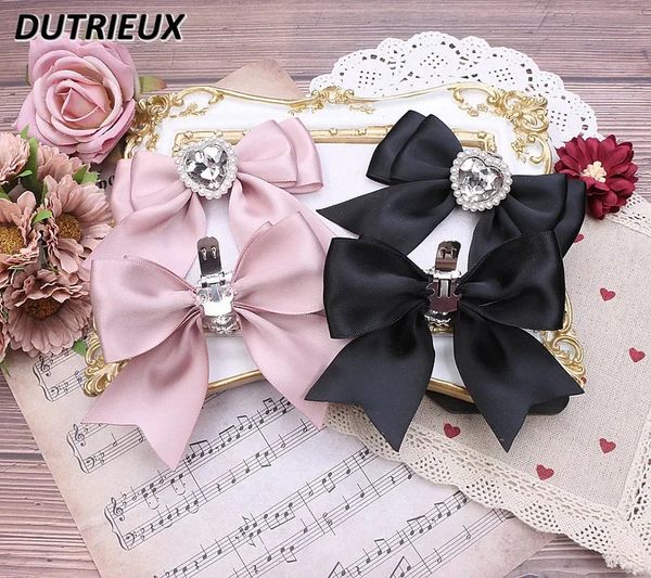 Handmade japonês doce bonito pérola amor coração grande arco hairpin lolita sapato clipe sapatos fivela hiar acessórios meninas 240106