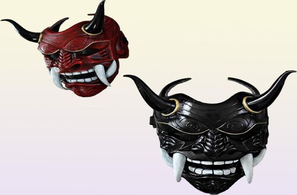 Японский призрак Хэллоуин-маскарад Cospaly Prajna Half Face s Samurai Hannya Horror Skull Party Mask для взрослых6597119