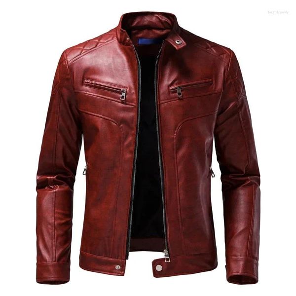 Erkek Ceketler 2024 Erkekler Kış Gündelik Motor Deri Ceket Sonbahar Moda Biker Vintage Sıcak Giysiler S-2XL