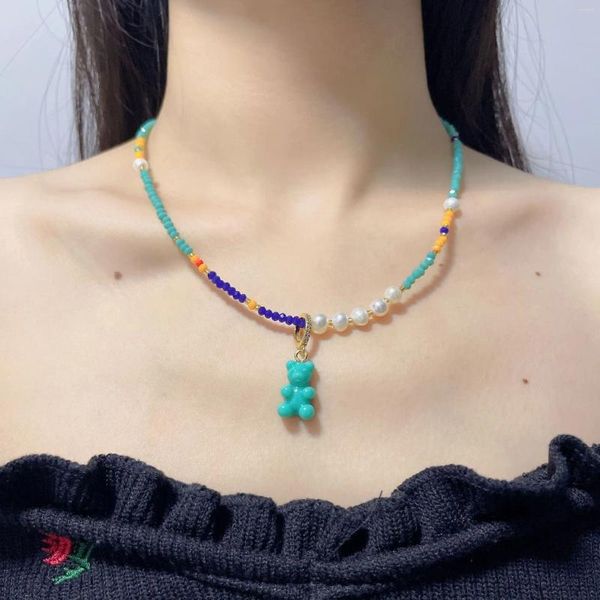 Ожерелья с подвесками, многоцветное жемчужное ожерелье из стеклянных бусин, красочный воротник для женщин и девочек, летние каникулы