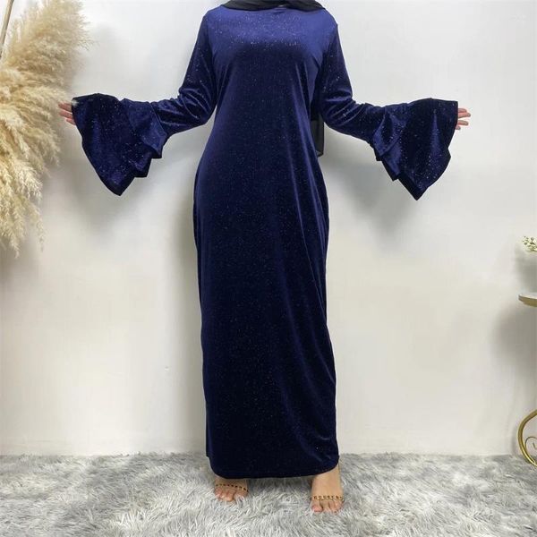 Ethnische Kleidung, reine Farbe, Herbst und Winter, verdickter goldener Samt, ausgestellte Ärmel, glänzendes Kleid, Ramadan, Eid, Djellaba, muslimisches Dubai