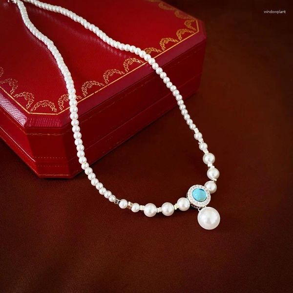 Anhänger Halsketten Vintage Zirkon aufgereiht Perlen Halsband Halskette Schlüsselbein Kette Frauen