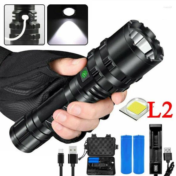 Lanternas Tochas LED USB Carregamento Power Display Tactical Camping Liga de Alumínio Luz Forte Lâmpada de Detecção de Longo Alcance