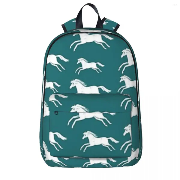 Mochila Cavalos Brancos Em Mochilas Teal Grande Capacidade Estudante Saco Escolar Ombro Laptop Mochila Impermeável Viagem