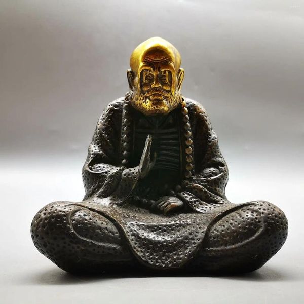 Dekorative Figuren, Buddha-Statue, buddhistischer Bodhidharma, alter Mann, antike Bronze, vergoldet, Kunsthandwerk, Skulptur, Heimdekoration