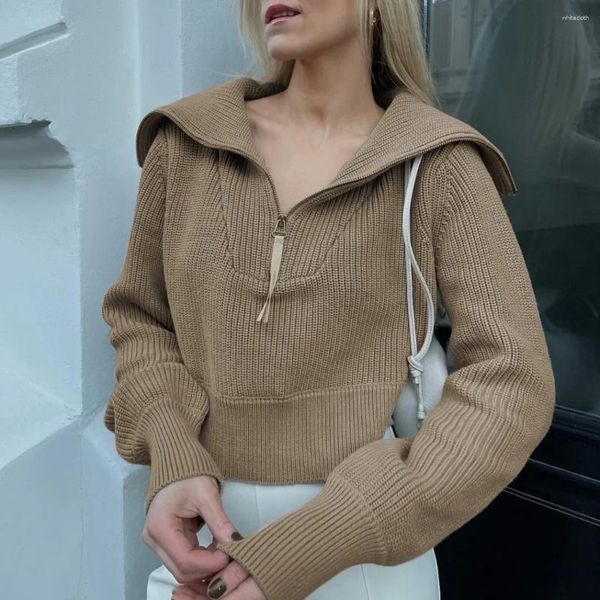 Kadın Sweaters Fermuper Kintted Hardigan Kadın Tullukları Sonbahar Kış Siyah Khaki Jumpers Tığ işi gevşek uzun kollu kazak 2024 Jumper