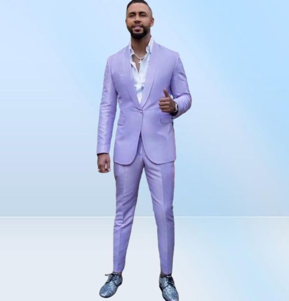 2022 Lavanda Abiti da uomo 2 pezzi Scialle Risvolto Un bottone Moda Abiti da ballo Slim Fit Giacca blazer Smoking Sposo Abiti da sposa Cappotto P5312665