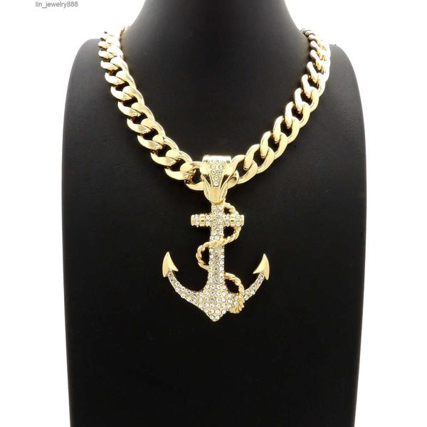 Hip Hop Fashion Iced Out Anchor Certificado Ouro Diamante Pingente 20 11mm Corrente Cubana Para Seu Marido