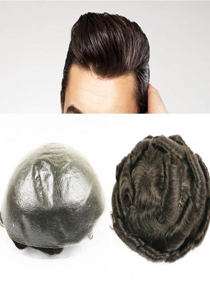 Eversilky leggera onda linea sottile naturale 100 capelli umani 8x10quot parrucche di ricambio PU hairpieces media densità leggera parrucchino da uomo2820273