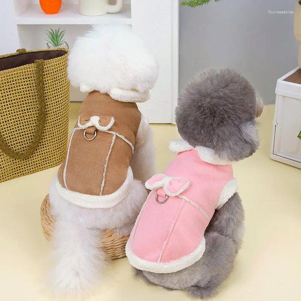 Abbigliamento per cani Cappotto per animali domestici Costume caldo addensato Cardigan con fiocco Giacca per cuccioli Tuta invernale Bichon barboncino Chihuahua Vestiti rosa