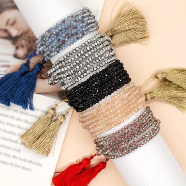 Bracciale con perline di riso in filo di cristallo multistrato moda semplice lavorato a mano in boemia con perline regolabili