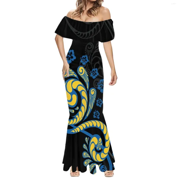 Lässige Kleider Redesign Samoa Hawaii Polynesien Sommer trägerloses Kleid Eleganz Damen Schwarz Schulterfrei Party Formeller Anlass