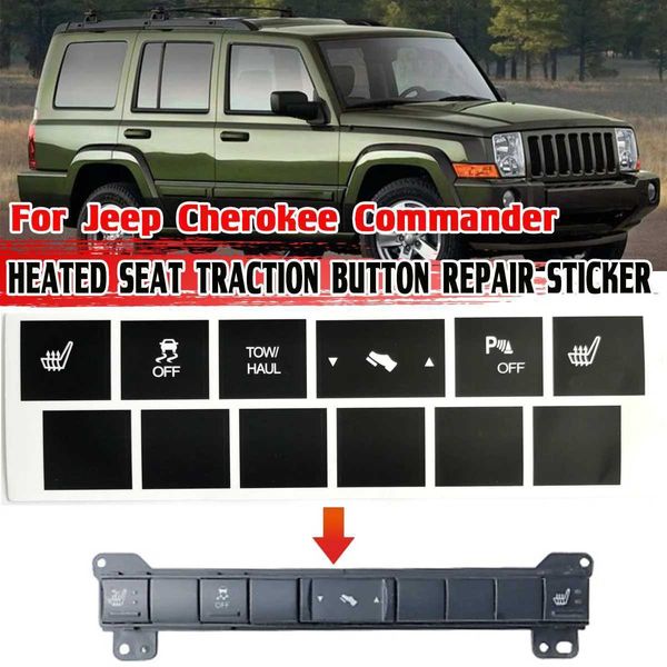 Adesivos de carro 5 conjuntos para jeep cherokee comandante preto fosco assento aquecido botão tração reparação adesivo conjunto interior acessórios substituição