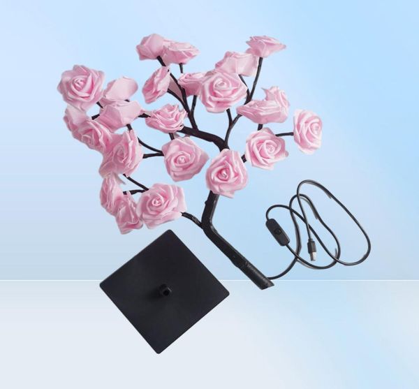 Luci notturne Lampada da tavolo Fiore Albero Rose Lampade Fata Scrivania USB Regali per matrimonio San Valentino Decorazione natalizia6531950