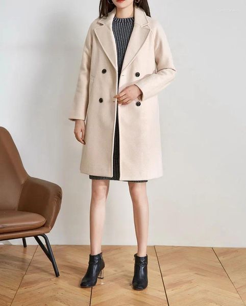 Trench da donna Giacca da donna Cappotto di lana femminile Beige e nero Manica lunga allentata Capispalla spessa Cappotto da donna Primavera 2024 Autunno