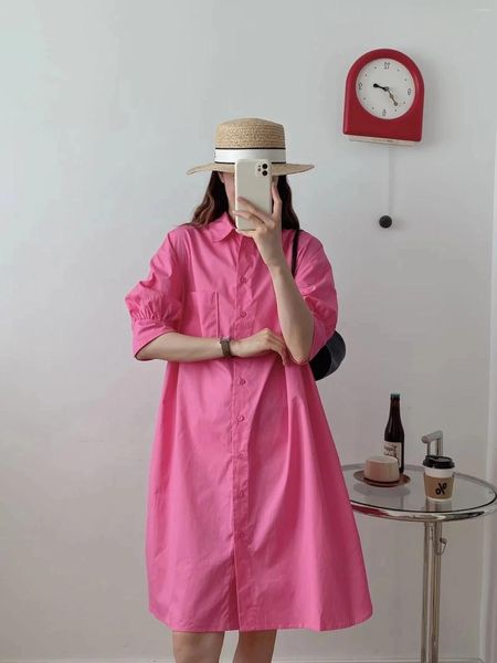 Robes de soirée Fuchsia rose longue femme 2024 été robe chemise élégante blanc assez lâche décontracté vintage une pièce mode chic tendance