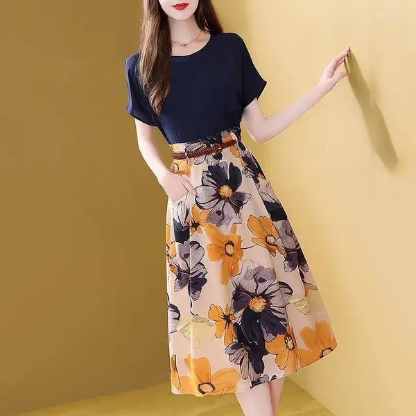 Бальные платья Костюм Модная юбка с французским принтом Женская летняя желтая синяя юбка из двух частей на весну и 2024 год