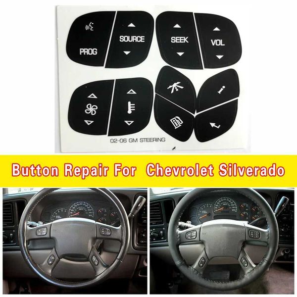 Adesivos de carro 10 conjuntos de botão do painel do volante adesivo de reparo substituir decalque para 2003-2006 Chevrolet GMC Silverado Avalanche Suburban Tahoe