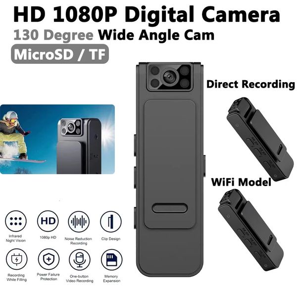 HD 1080P Mini-Kamera, 130 Grad tragbar, digital, integriertes Mikrofon, Video-Überwachungskamera, Rauschunterdrückung mit Clip für Sport 240106