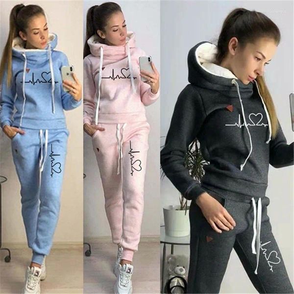 Calças femininas de duas peças 2 conjunto mulheres tracksuit pulôver hoodies e jogger roupas casuais feminino moletom ternos esportivos szie S-3Xl