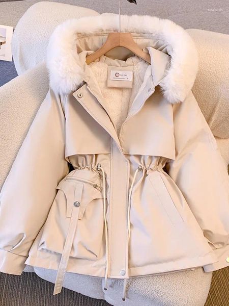 Trench da donna Piumino Piumino in cotone Giacca Donna Inverno 2024 Addensare Cappuccio in pelliccia di lana simulata Parka Lungo