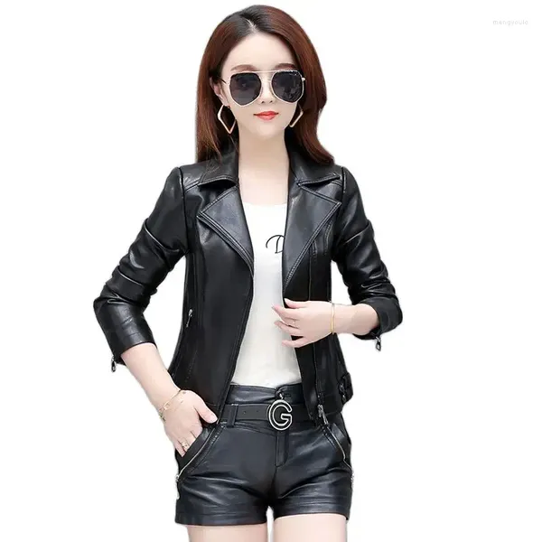 Pelle da donna M-5XL Ladies Casual Faux Giubbotti Abbigliamento donna 2024 Spring Style Outwear Breve versione coreana del cappotto in PU da moto