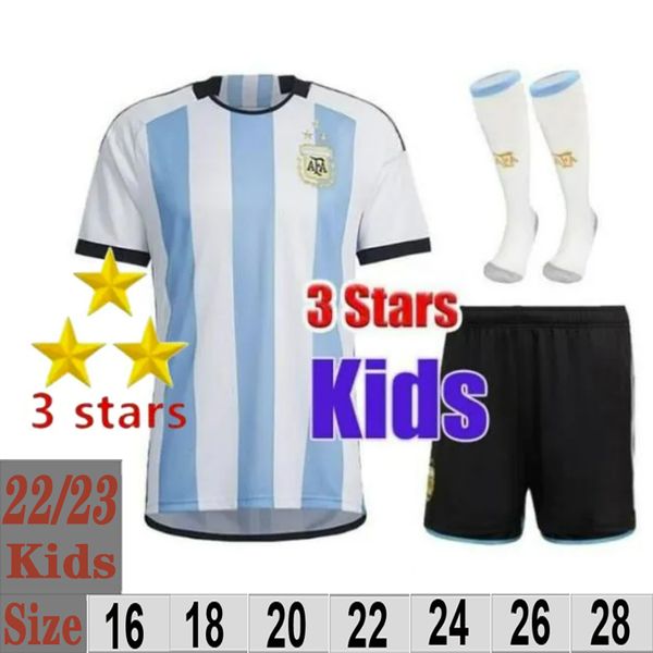 Argentina camisa de futebol mundo crianças kits de futebol 22 23 DI MARIA DYBALA meninos camisa de futebol kit AGUERO MARADONA MONTIEL MARTINEZ home away jerseys conjunto completo