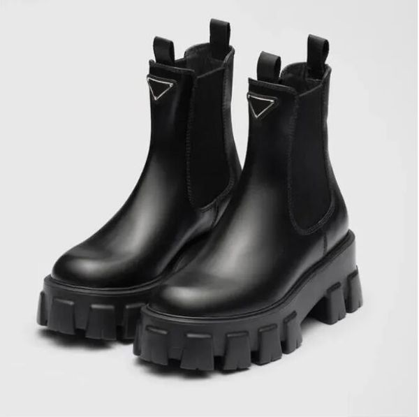 2023 Designer Poliertes Leder Martin Motorradstiefel Loafer Chelsea Stiefeletten Vollnarbenleder Elastizität Plattform Damen Outdoor-Luxus