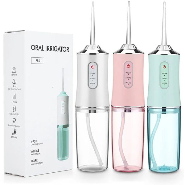 Портативный стоматологический ирригатор для полости рта, USB аккумуляторная нить, струя зубочистки, 4 насадки, 220 мл, машина для полоскания рта 240106