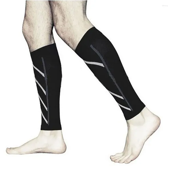 Joelheiras jacquard tecida meias esportivas suporte para panturrilha assiste corrida noturna nylon fluorescente leggings mangas de basquete