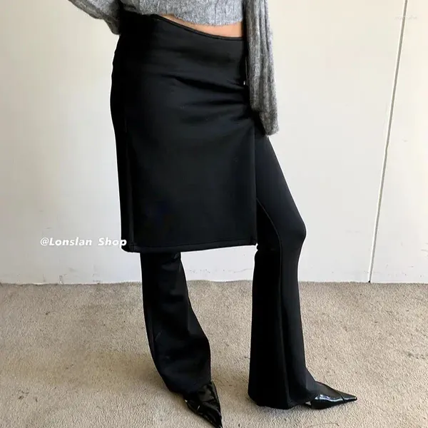 Женские брюки Нишевый дизайн Модный черный комплект из двух предметов со съемной расклешенной брючной юбкой