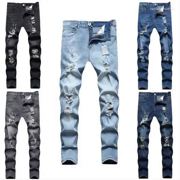 Jeans da uomo Pantaloni skinny strappati con danni alla moda Denim invecchiato graffiato Abbigliamento firmato da uomo Jean Pant for Men