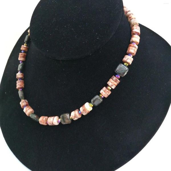 Colares Pingente 1 pc Trendy Rhodochrosite Roda Beads com Jasper Colar Ajustável para Mulher Homem Diariamente Vestindo Presente de Natal