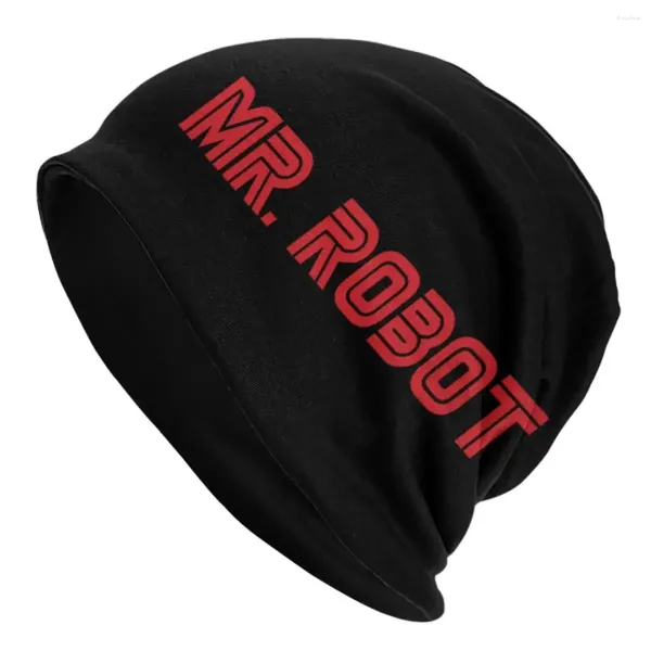 Berretti Mr. Robot Rosso e nero Berretti per adulti unisex Berretti Cappellino lavorato a maglia Cappello caldo Hip Hop Autunno Inverno Cappelli Skullies all'aperto