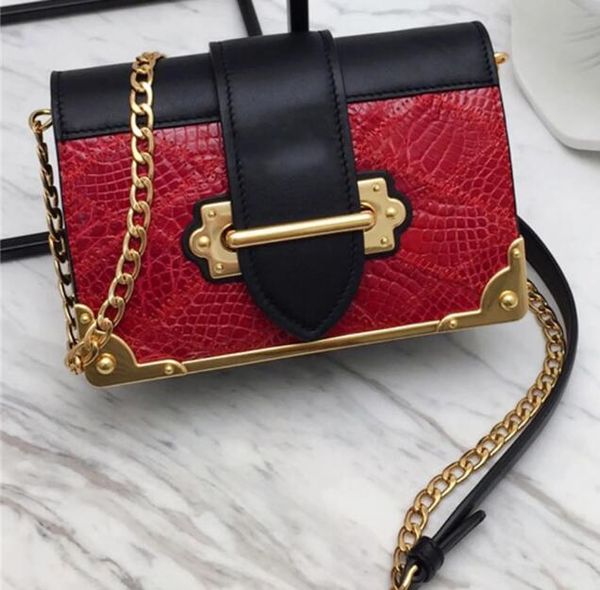 Mulheres Corrente com Laço de Metal Crossbody Crocodilo Padrão Bolsas de Ombro Bolsa Bolsa Retro Alça de Ombro Larga Couro Genuíno Bolsas de Designer de Luxo de Alta Qualidade