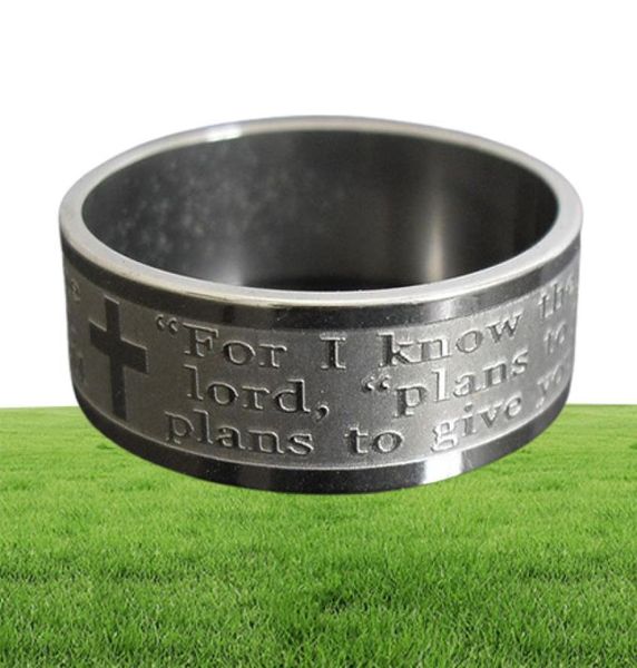 50 pz Etch band Lords Prayer For Conosco i piani..Jeremiah 2911 Bibbia inglese Anelli in acciaio inossidabile Lotti di gioielli di moda all'ingrosso8154805