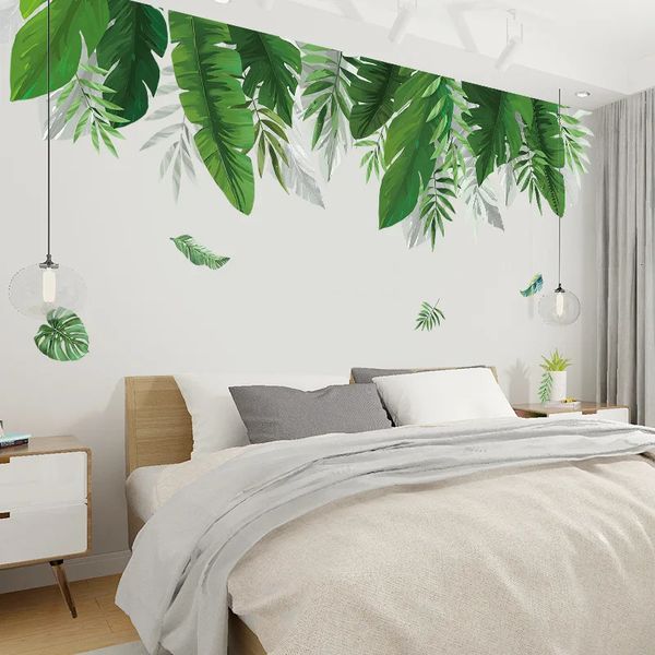 Adesivos de parede de folhas de bananeira, plantas tropicais, para sala de estar, quarto, plano de fundo, decoração de parede de vinil, decalque de parede, decoração de casa, posteres 240106