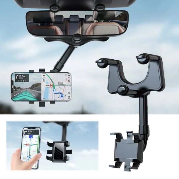 Supporto per telefono specchietto retrovisore universale Supporto per auto Supporto girevole regolabile a 360 gradi per staffa GPS per smartphone LL