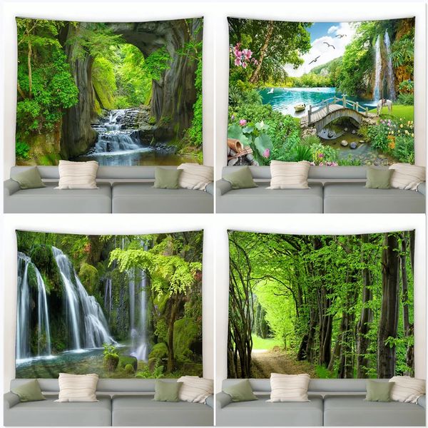 Großer Wandteppich, schöner natürlicher Wald, großer Wandteppich, Wandbehang, Hippie-Bohemien-Wandteppiche, Mandala-Home-Art-Decor-Decke 240106