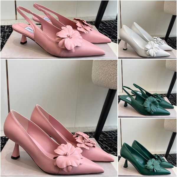 Luxuriöse Slingback-Pumps aus rosafarbenem Nappaleder mit modischen Amita-Blumen, 45-Sandale, Designer-Damen-Spitze, schlanke High-Heels, Jimmy Shoes-Auswahl