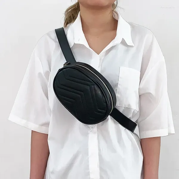 Bel Poşetleri Oval Çanta Kadınlar için 2024 Crossbody Küçük Moda Dalgası Deseni Göğüs Pu Kemer Cep Telefonu