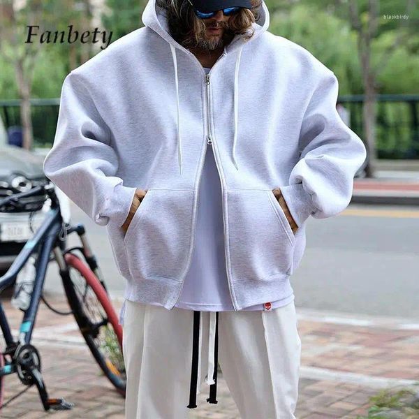 Hoodies masculinos 2024 outono inverno estilo bf com capuz moda cor sólida bolsos com zíper cardigan casual all-match moletom com cordão