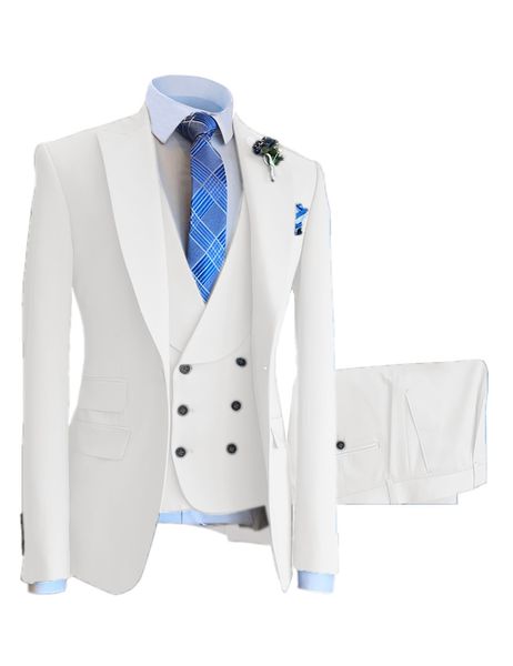 Nova chegada padrinhos pico lapela noivo smoking branco ternos masculinos casamento/baile de formatura/jantar 3 peças blazer (jaqueta + calças + gravata borboleta + colete) z73