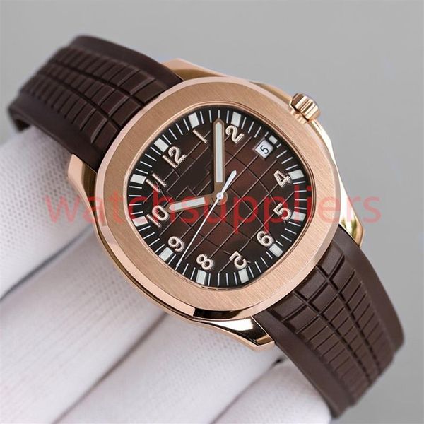 Relógios masculinos de ouro movimento elegante movimento automático pat 40mm pulseira de borracha confortável à prova d'água data automática relógios de pulso luminosos274h