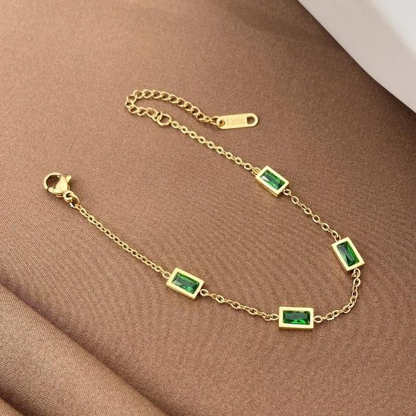 Link pulseiras boêmio retro aço inoxidável banhado a ouro corrente esmeralda zircão pulseira para mulheres meninas elegante na moda conjunto de jóias festa