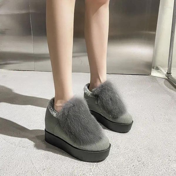 Scarpe eleganti Krasovki 8 cm piattaforma sintetica con zeppa donna di lusso autunno 2024 inverno super alto peluche stivaletti caldi moda elegante