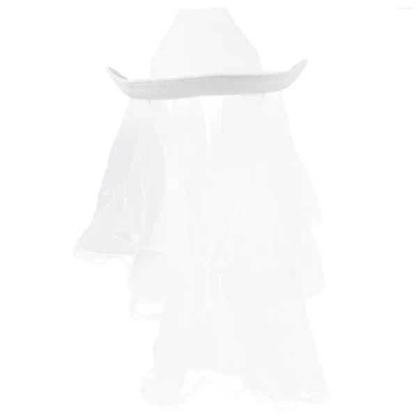 Fermagli per capelli Sposa Cappello da cowgirl Festa nuziale Velo di perle Nastro arricciato bianco Western (Cappello rosa)