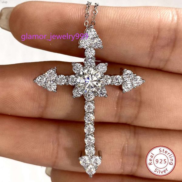 Hip Hop Gra Vvs Diamant Moissanit 6,5 5 mm Edelstein Kreuzform Anhänger Halskette Sterling Silber Damen Mode Edlen Schmuck