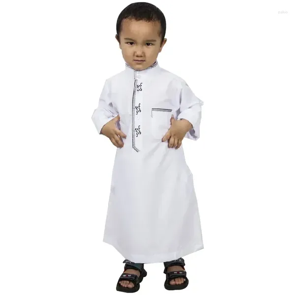 Roupas étnicas Meninos Moda Muçulmana Islâmica Crianças Árabe Dubai Eid Oração Jubba Thobe Abaya Blusa Vestido Kaftan Robes Brancos