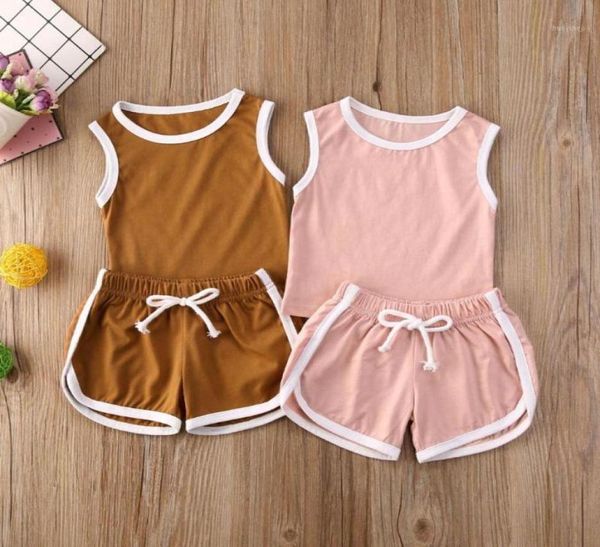 Conjuntos de roupas Bebê Menino Roupas de Verão Criança Crianças Meninas Meninos Sem Mangas Sólidos Tops Shorts Set Sport Wear Outfits Girl Suits17678823